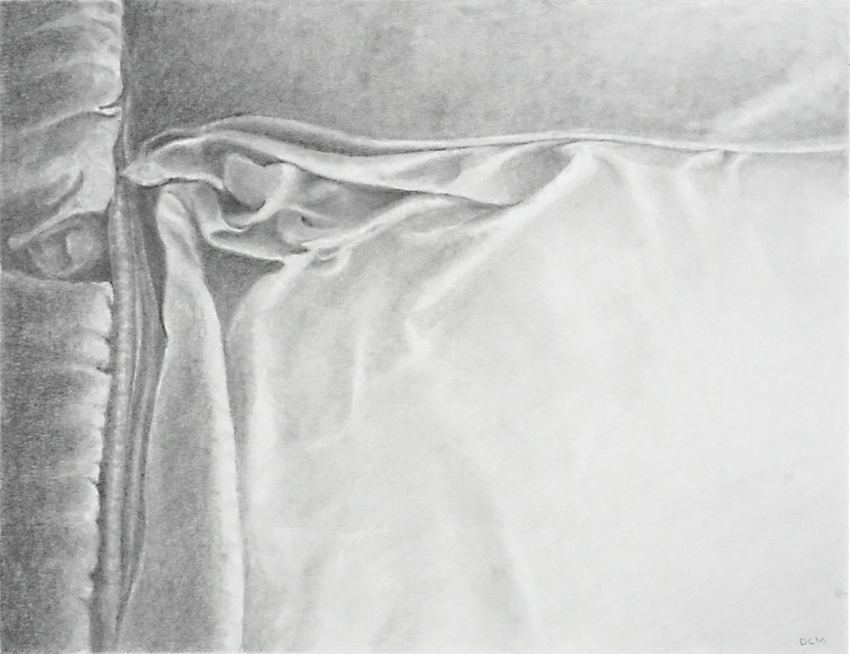 graphite drawing of bedsheets