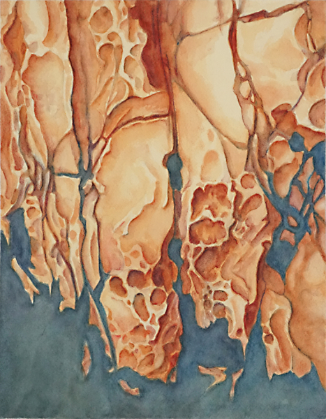 watercolor painting of eroded sandstone
